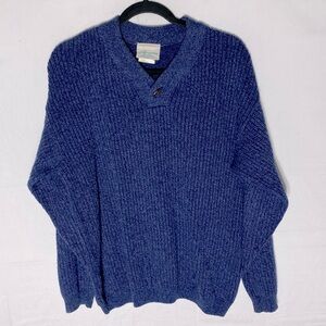 Vintage Northern Reflections Cottage Essentials Blue Ribbed Knit V Nk Sweater M